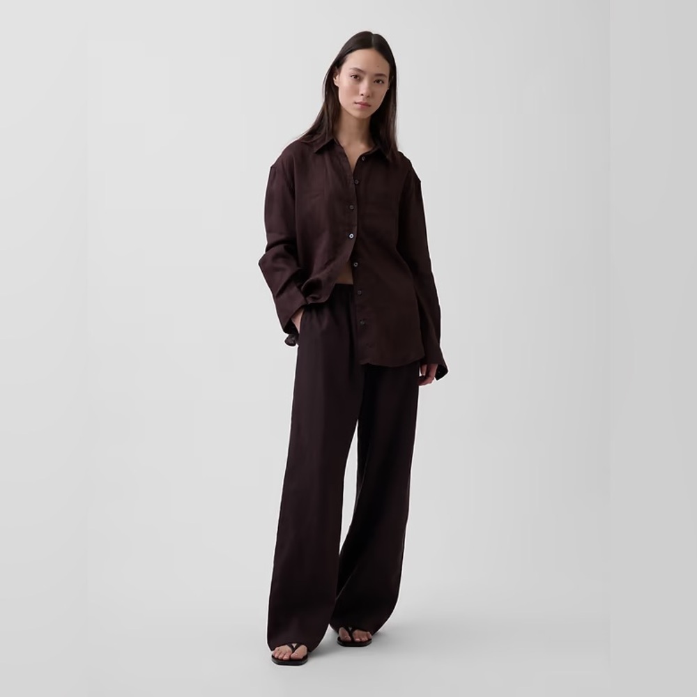 NEW! GAP Terra Brown Linen-Blend Easy Wide-Leg Pants - 🩷 877623